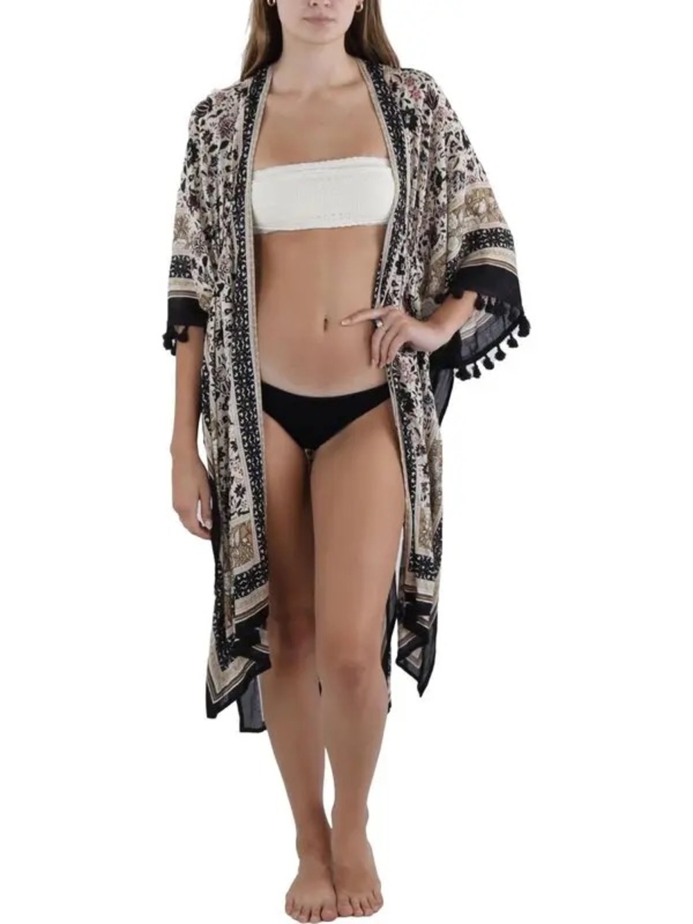 Vince Camuto Boho Floral Kimono Coverup Resort Paisley Vacation Beach Coastal